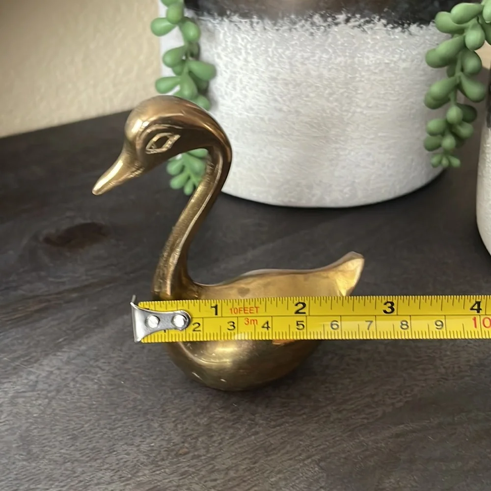 Vintage Set Of 4 Solid Brass Swans - Picture 10 of 11
